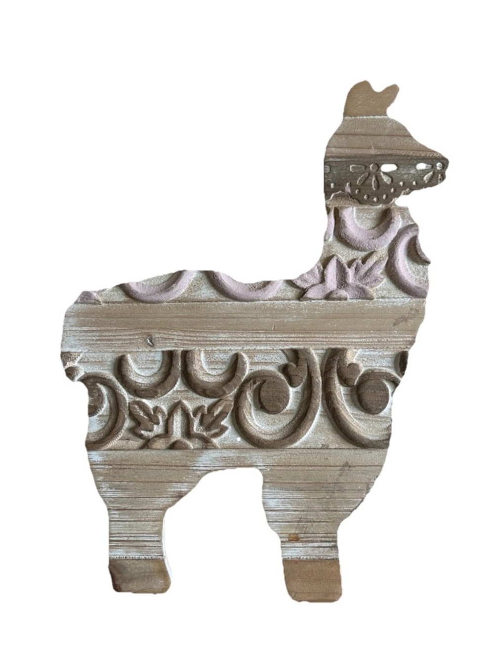 Hobby Lobby Decorative Wooden Llama in Cream and Pink